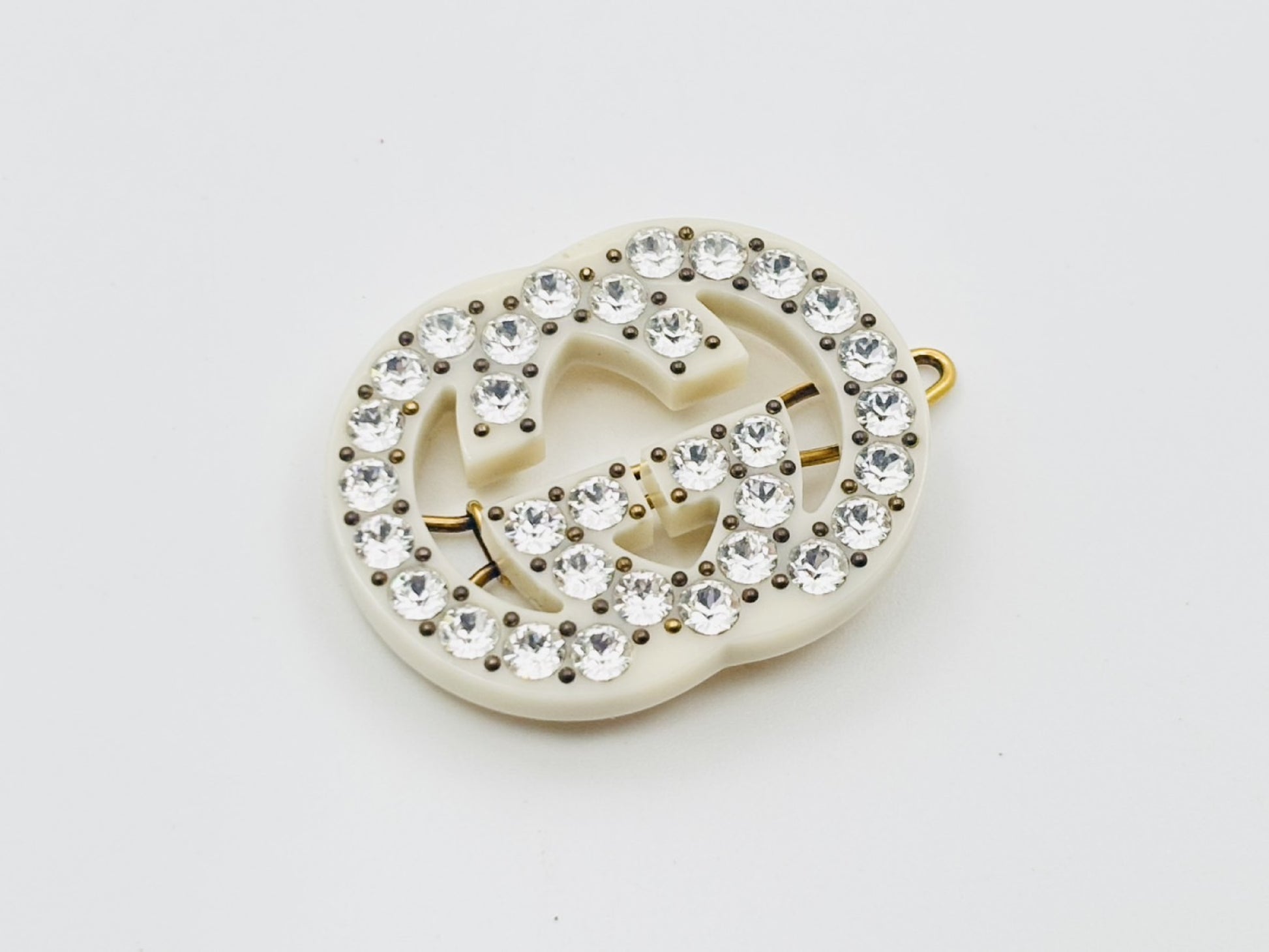 GUCCI Interlocking G Rhinestone and Crystal Hair Clip Hairpin Resin White Hair Accessory