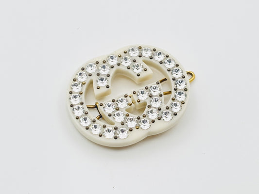 GUCCI Interlocking G Rhinestone and Crystal Hair Clip Hairpin Resin White Hair Accessory
