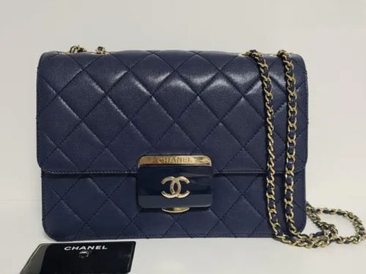 CHANEL Matelasse Navy Shoulder Bag