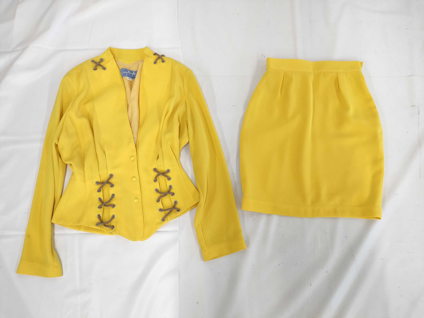 (10462_0322) Thierry Mugler Skirt Suit Rope Wrap Skirt Shoulder Pat Yellow 9 Other Apparel