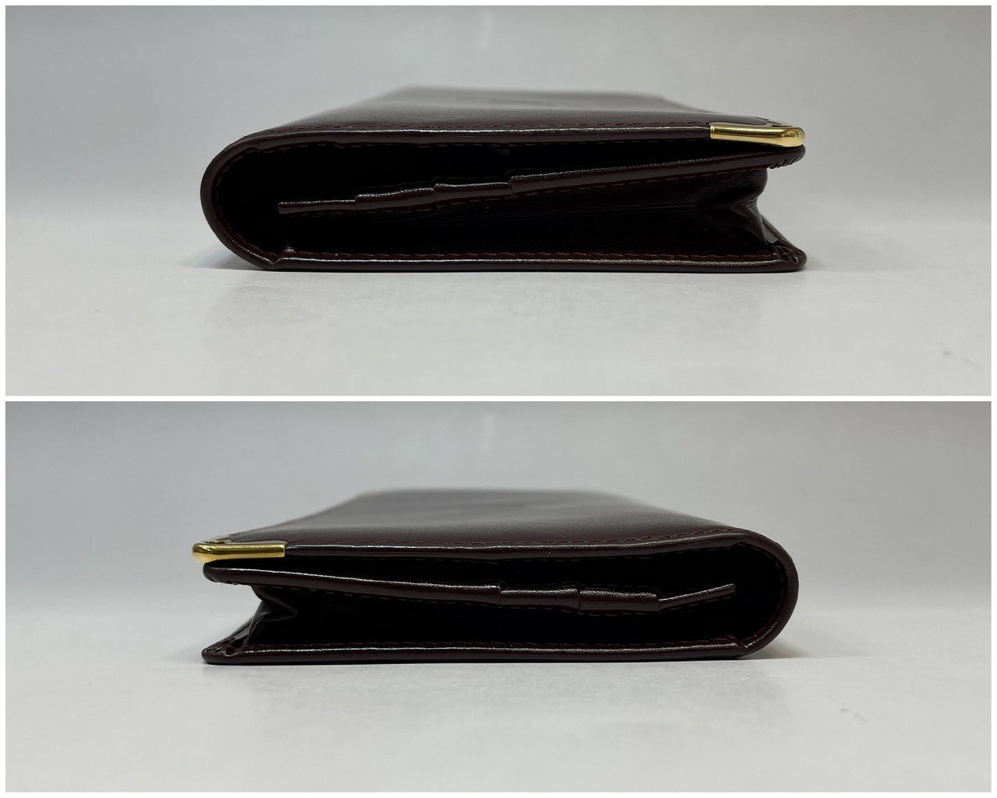 (10461_0064) Cartier Unused Cartier Mastline Genuine Leather Bi-Fold Long Wallet Bordeaux Gold Fittings Coin Purse Wallet