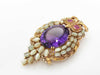 Owl motif, AM 36.91ct, colored cat's eye 16.47ct, R 1.10ct, D 0.32ct, K18, 32.4g, brooch