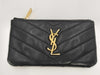 (10461_0051) Yves Saint Laurent Monogram V-Stitch Keyring Coin Case Leather Black 438386 Coin Case