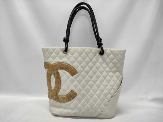 CHANEL Cambon Python Tote Bag in White