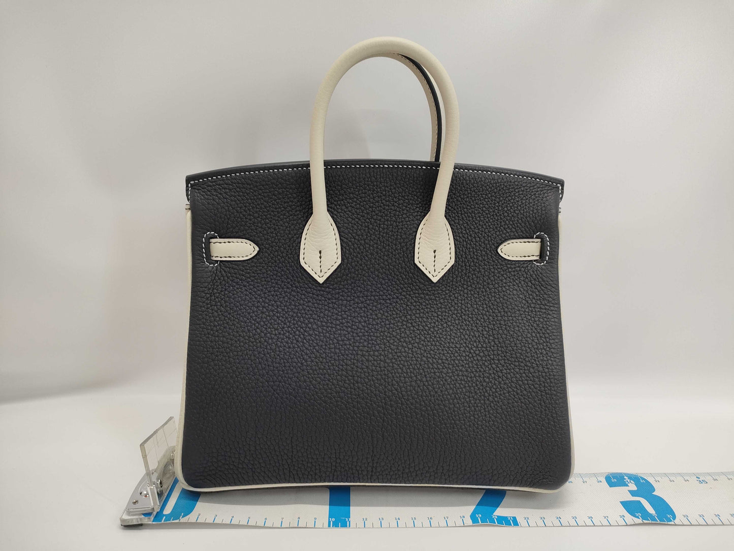 HERMES Birkin 25 Togo Black Crepe Sterling Silver Hardware Special Order B Stamp Handbag
