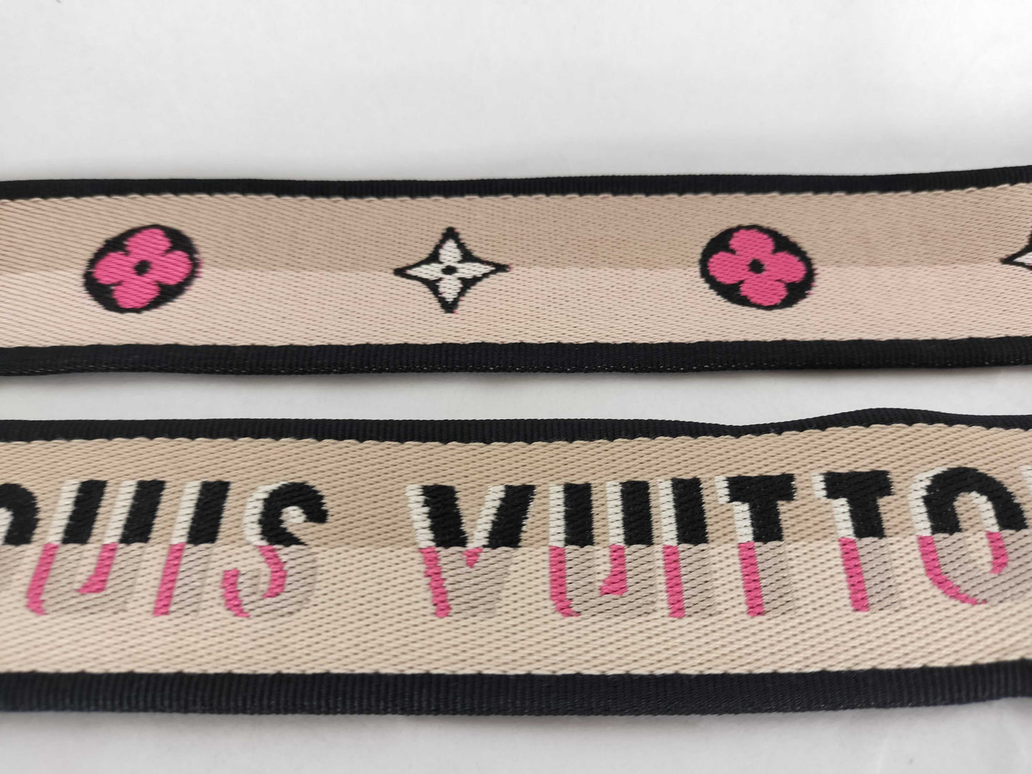 LOUIS VUITTON Signature Strap, Beige/Black/Pink, Signature Canvas with Gold Hardware
