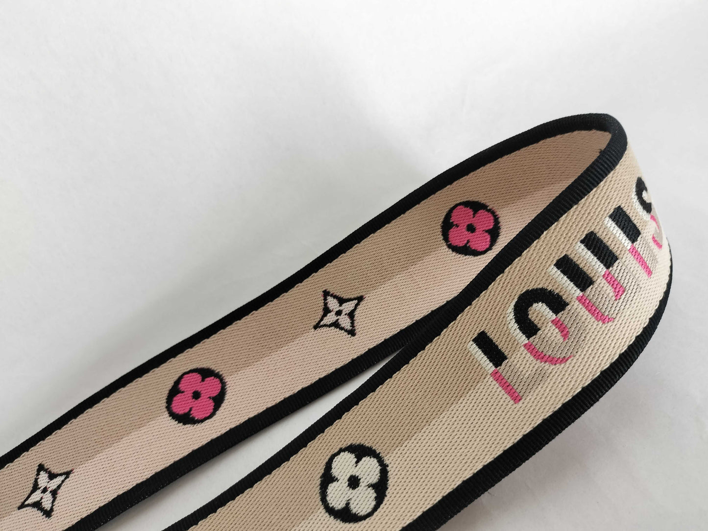 LOUIS VUITTON Signature Strap, Beige/Black/Pink, Signature Canvas with Gold Hardware