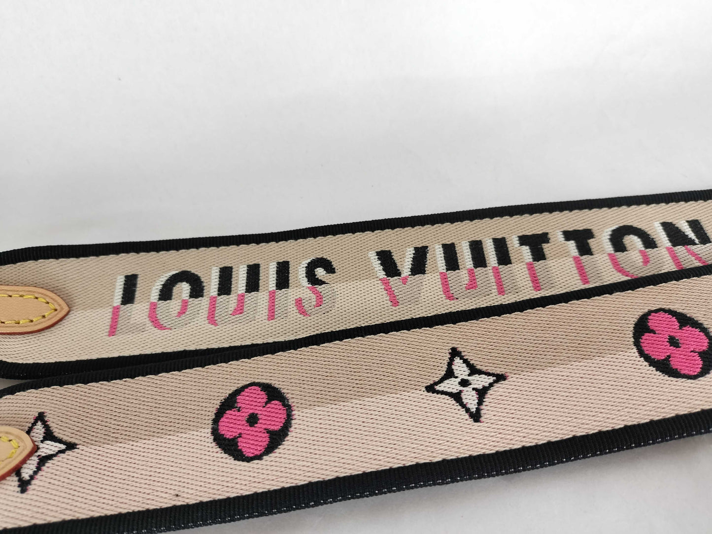LOUIS VUITTON Signature Strap, Beige/Black/Pink, Signature Canvas with Gold Hardware