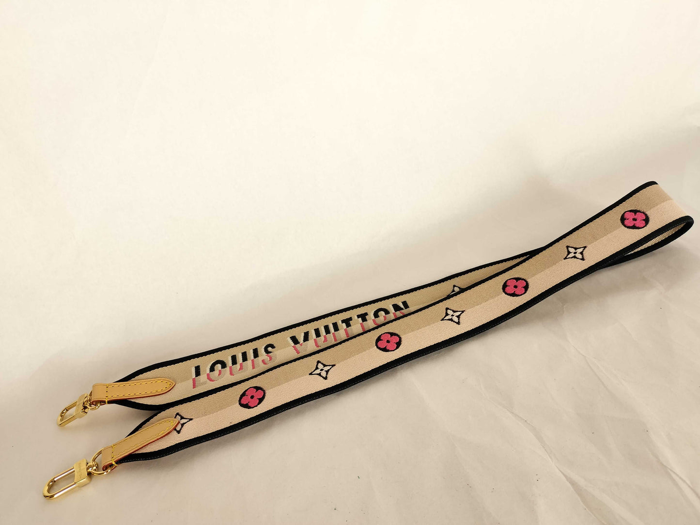 LOUIS VUITTON Signature Strap, Beige/Black/Pink, Signature Canvas with Gold Hardware