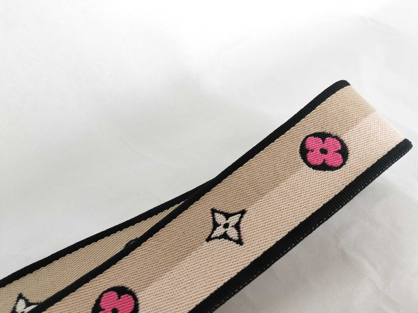 LOUIS VUITTON Signature Strap, Beige/Black/Pink, Signature Canvas with Gold Hardware