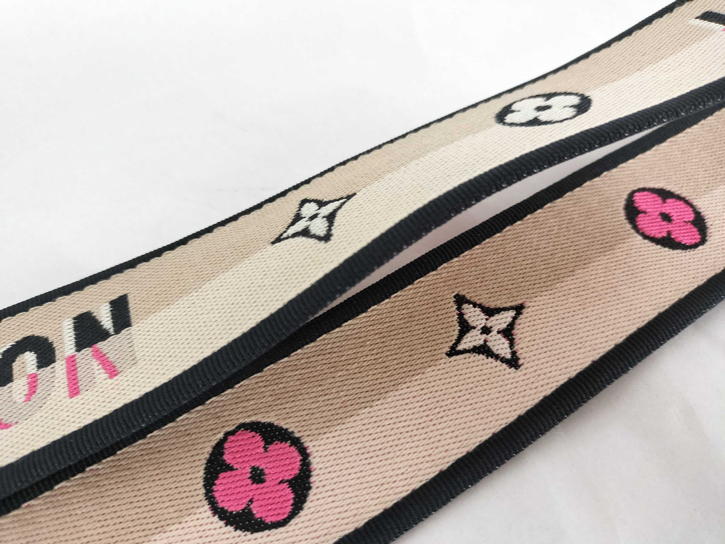 LOUIS VUITTON Signature Strap, Beige/Black/Pink, Signature Canvas with Gold Hardware
