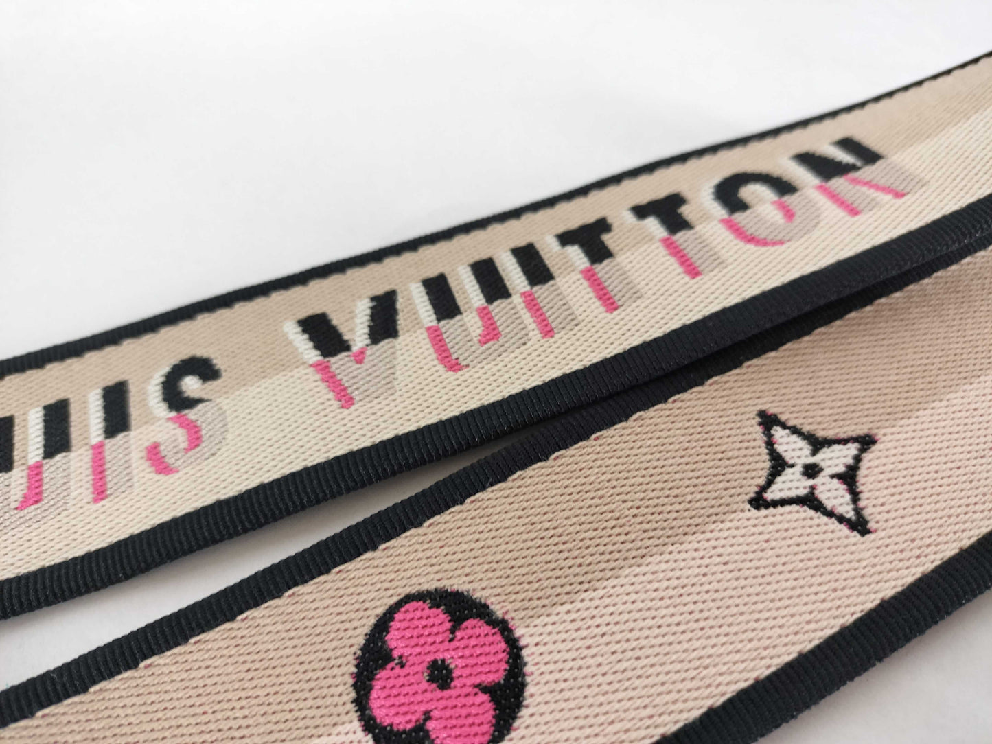 LOUIS VUITTON Signature Strap, Beige/Black/Pink, Signature Canvas with Gold Hardware