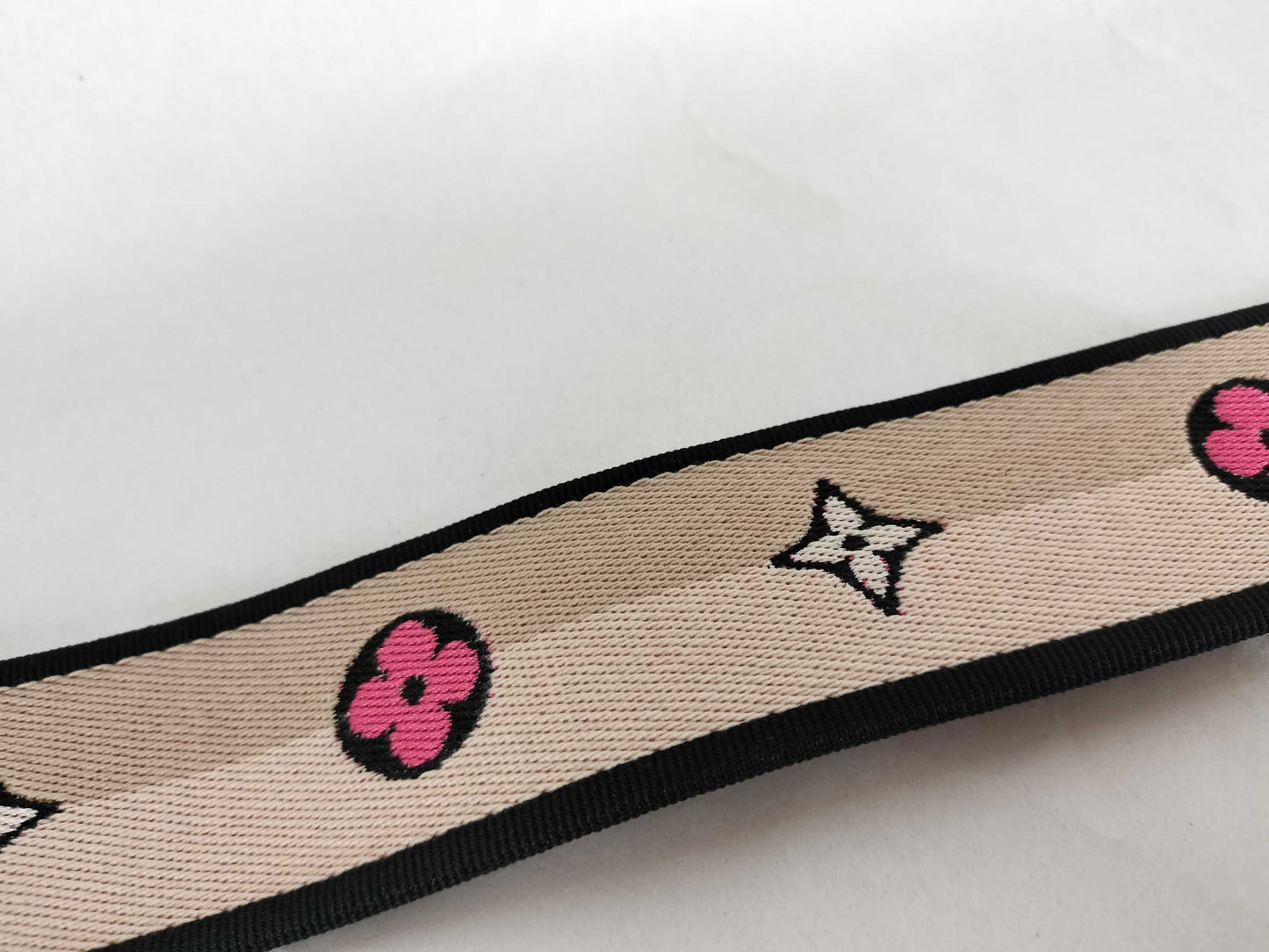 LOUIS VUITTON Signature Strap, Beige/Black/Pink, Signature Canvas with Gold Hardware