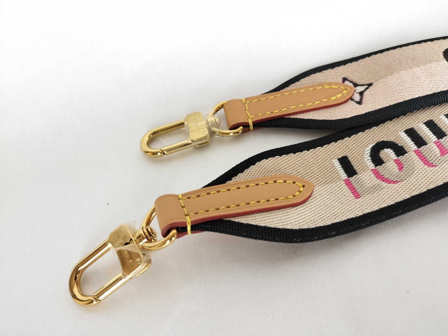 LOUIS VUITTON Signature Strap, Beige/Black/Pink, Signature Canvas with Gold Hardware