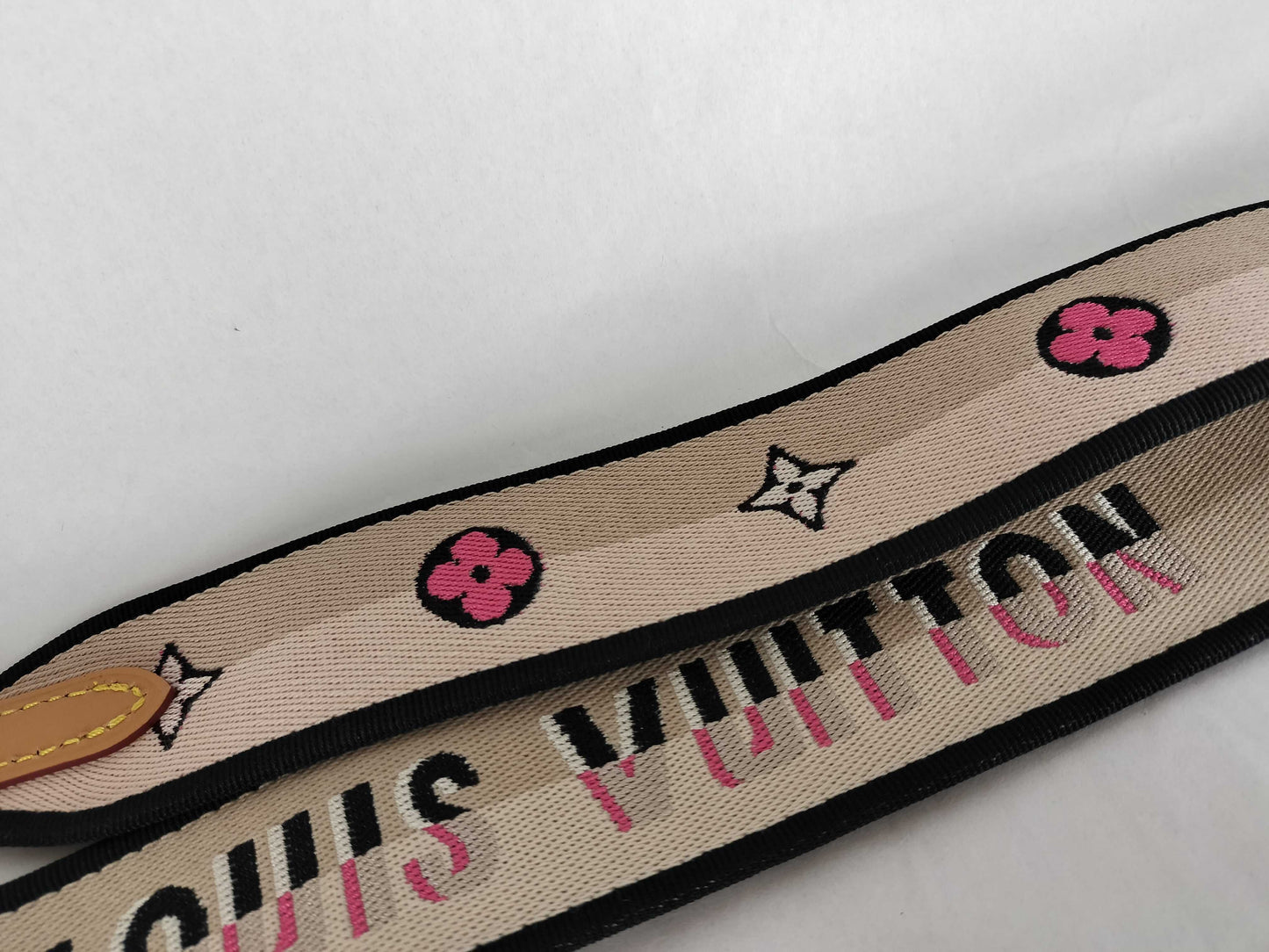 LOUIS VUITTON Signature Strap, Beige/Black/Pink, Signature Canvas with Gold Hardware