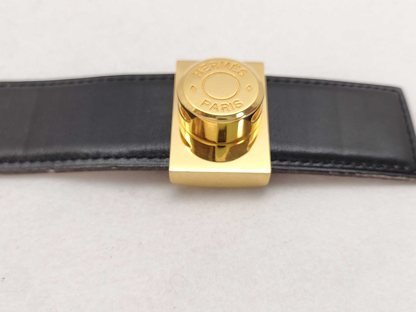HERMES Serie Leather Belt, □B Stamp, Black x Brown