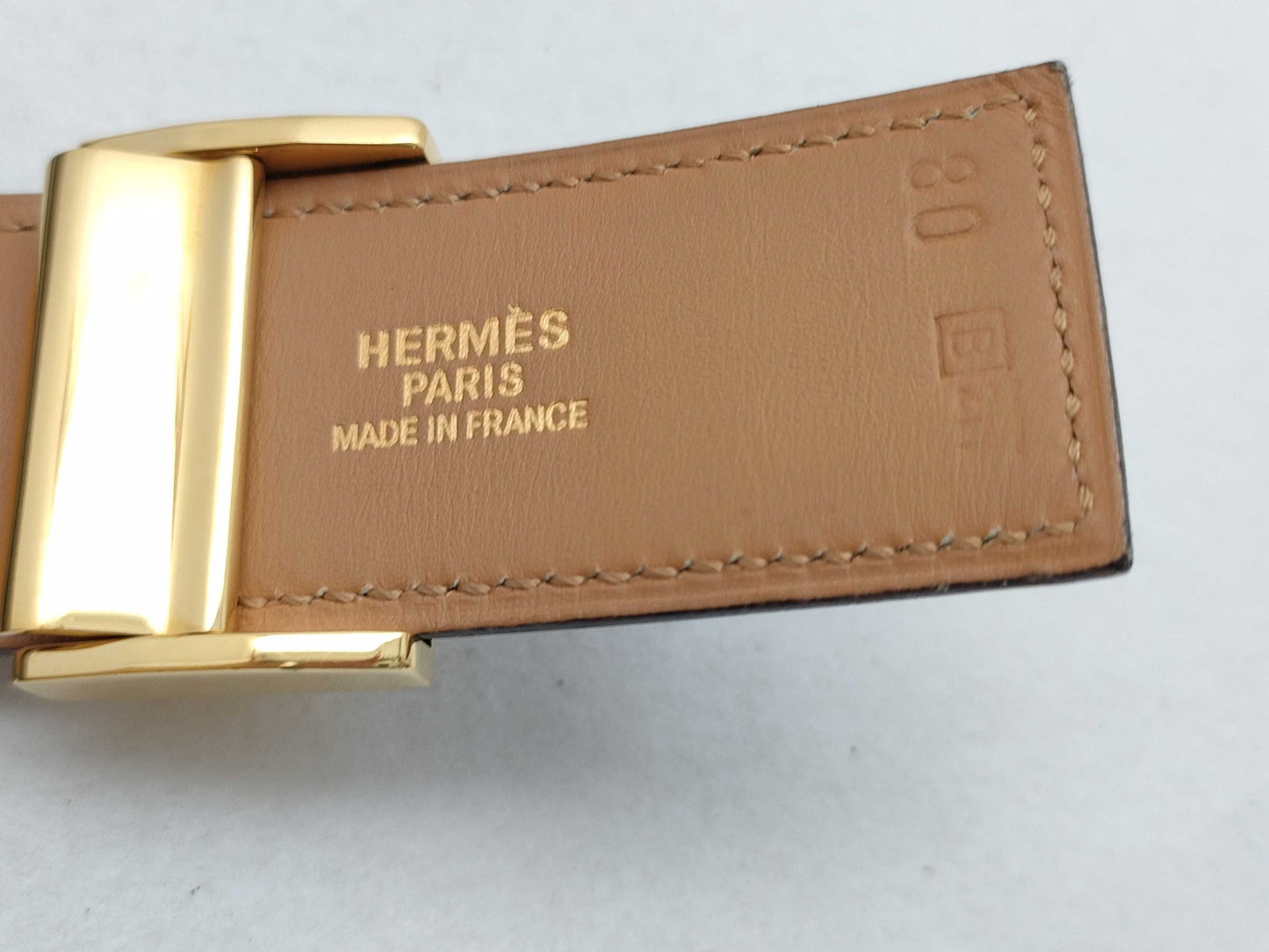 HERMES Serie Leather Belt, □B Stamp, Black x Brown