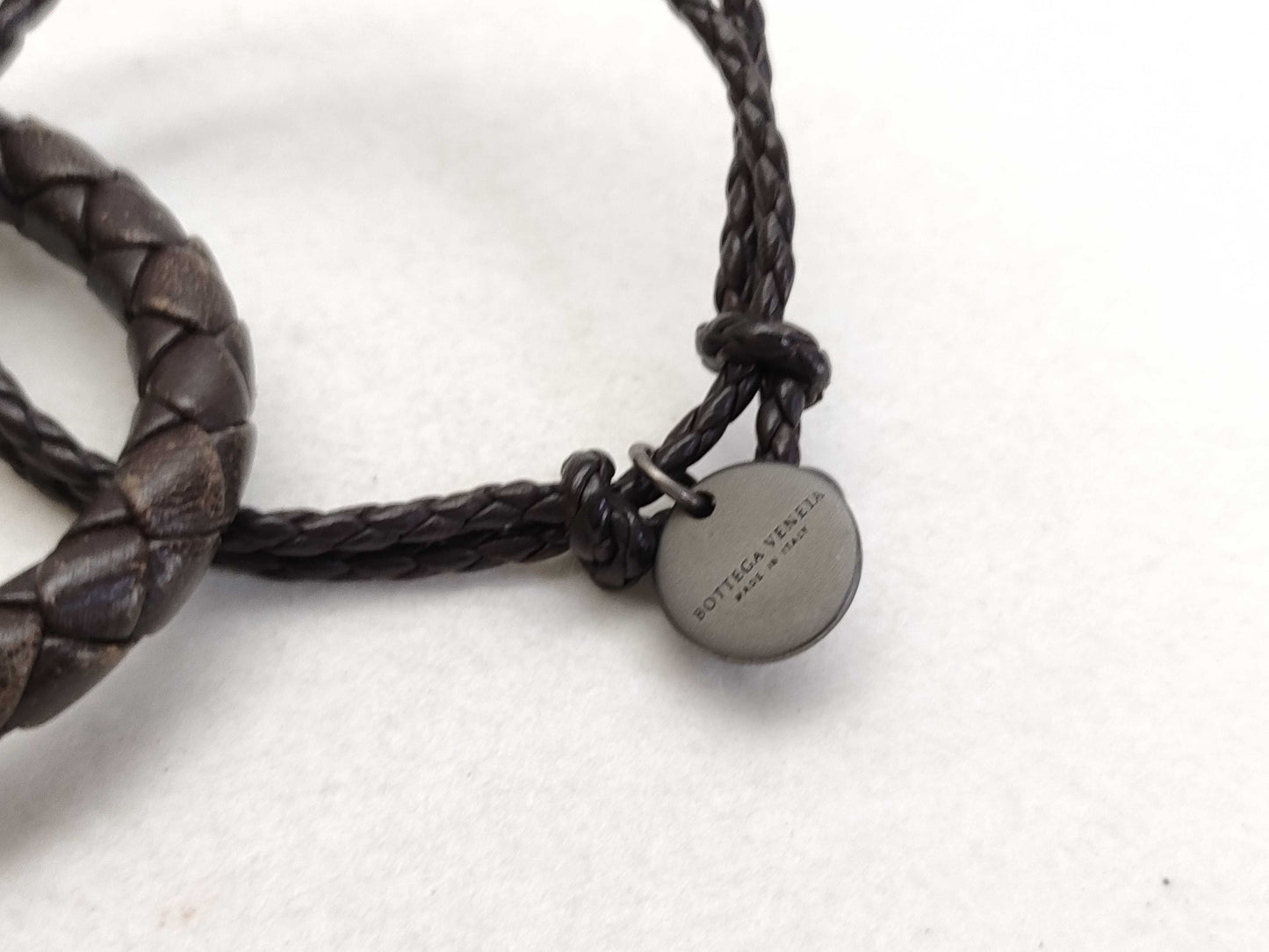 BOTTEGA VENETA Intrecciato Leather and SV925 Bracelet in Dark Brown