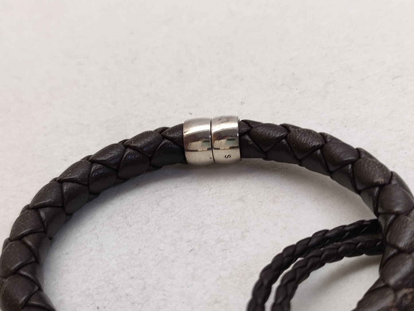 BOTTEGA VENETA Intrecciato Leather and SV925 Bracelet in Dark Brown