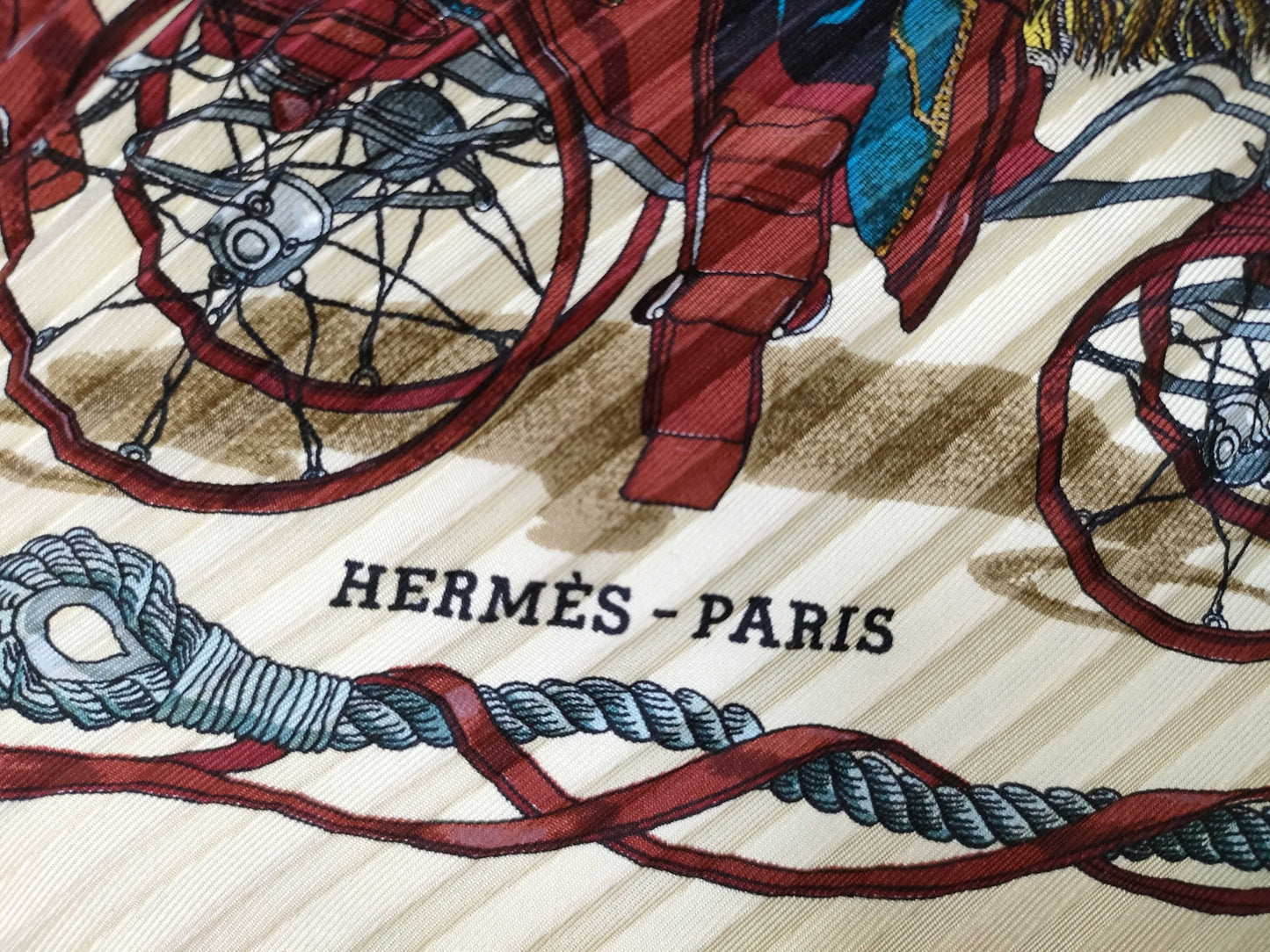HERMES Pleated Carré 90 Steamboat Silk Scarf, Beige