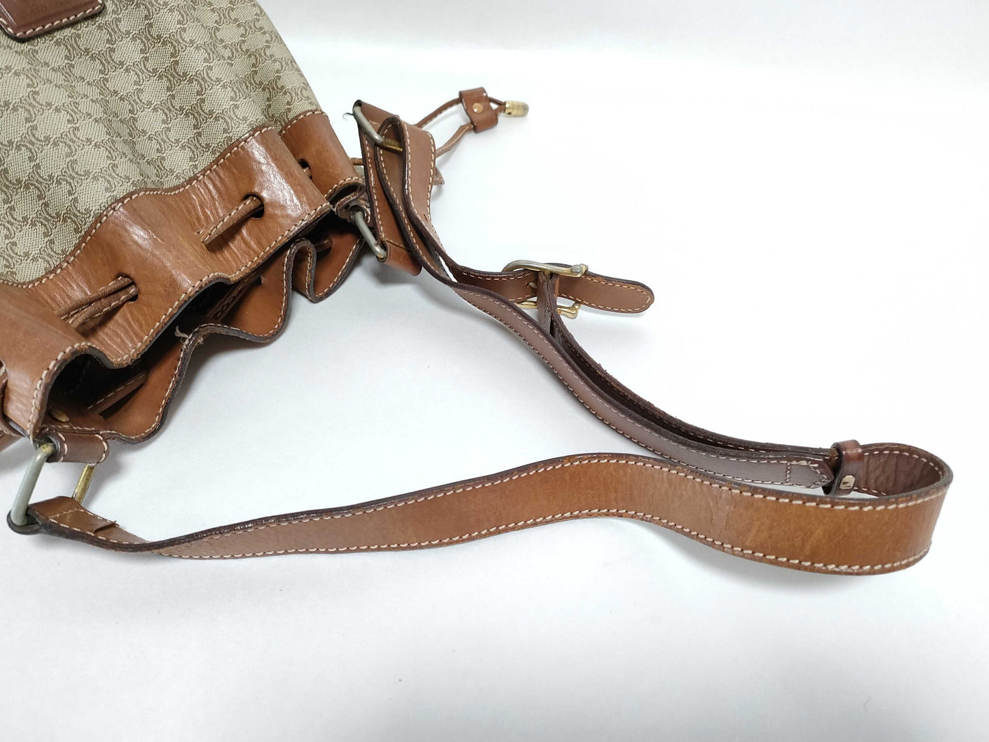 CELINE Macadam PVC Drawstring Shoulder Bag, Brown