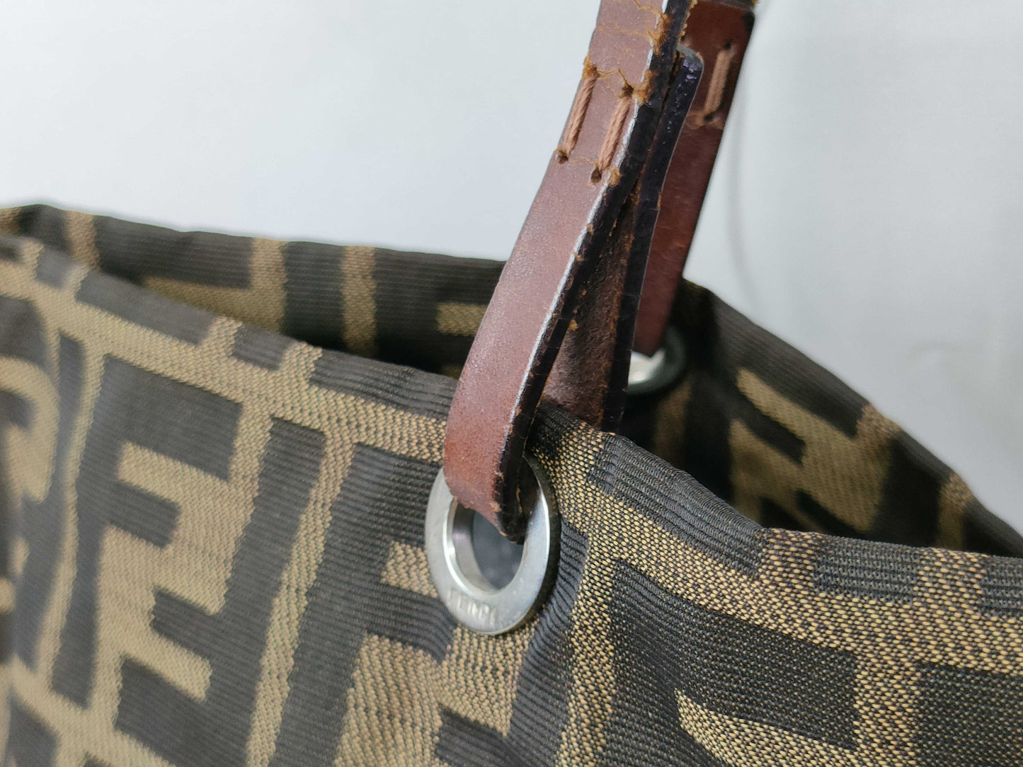 FENDI Zucca nylon canvas and leather tote bag 83158781992 Brown and khaki