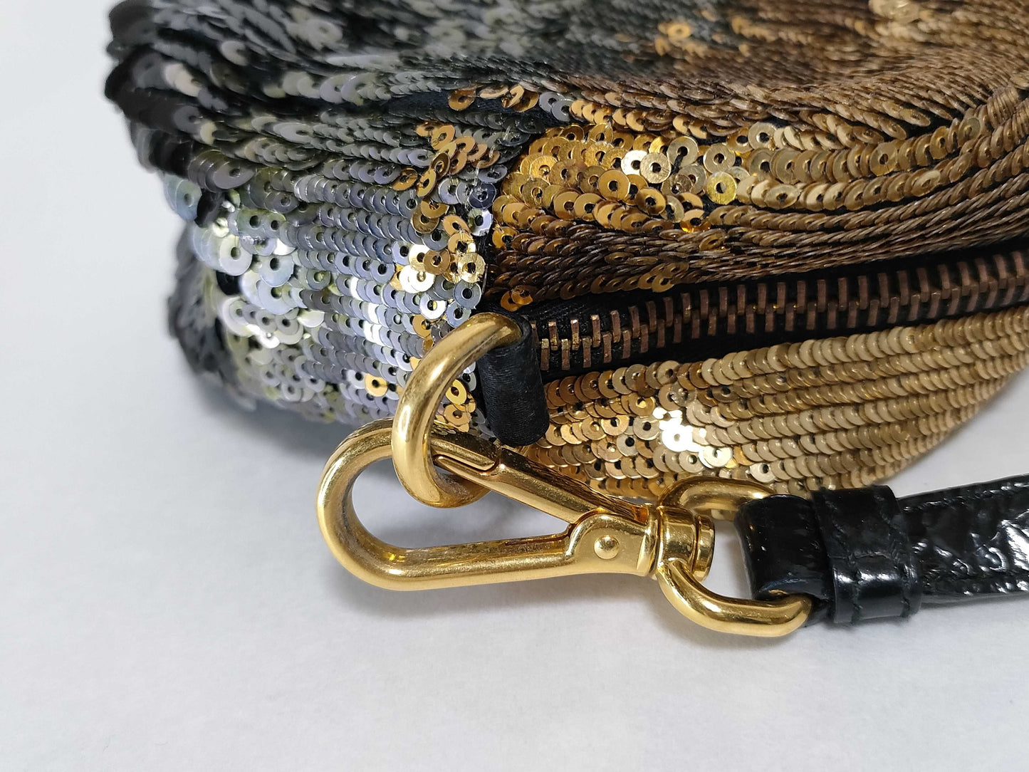 PRADA Prada Sequin and Leather Shoulder Bag, Black and Gold