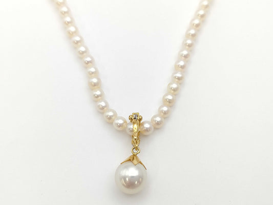 Pearl diameter: approx. 3.5-8.0mm, D0.01ct, 18K gold, 9.3g, necklace