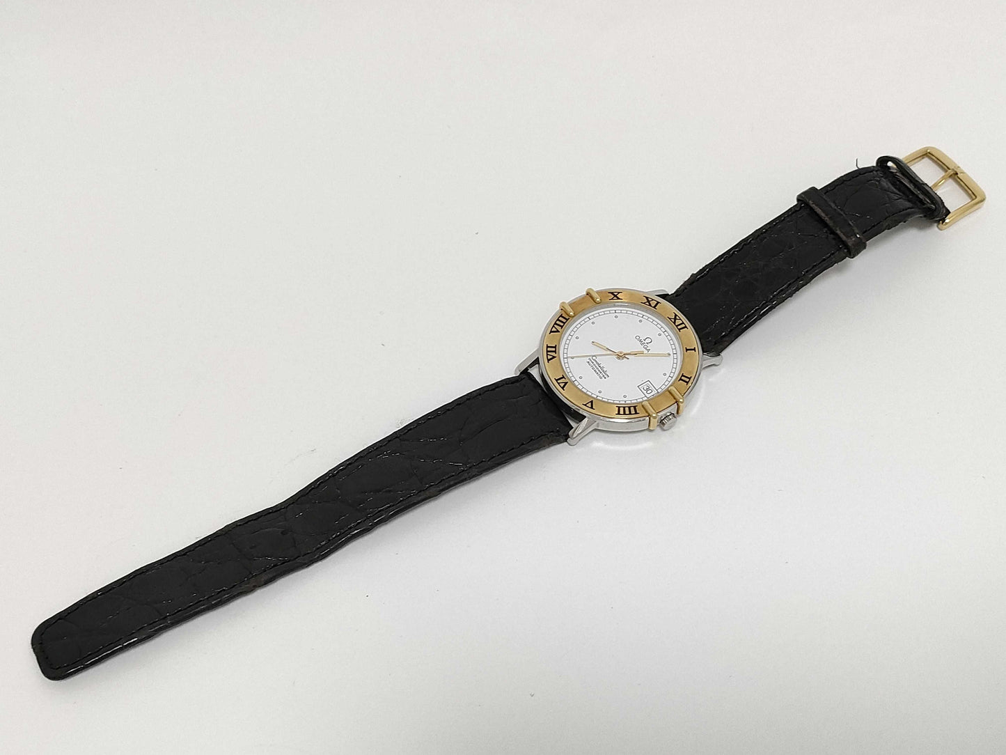 OMEGA 1111 49576917 Stainless Steel/Yellow Gold/Leather/AT White Dial Men's Watch