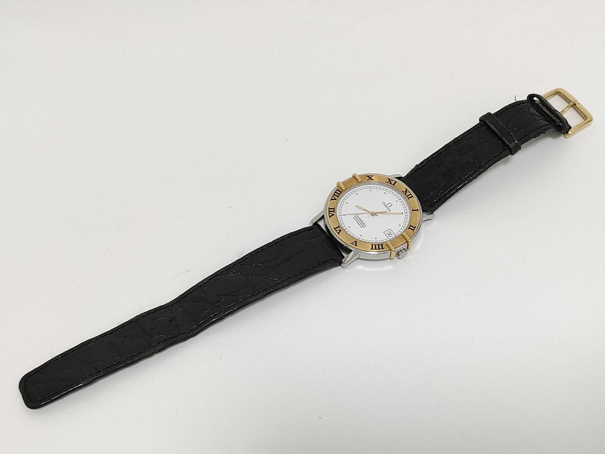 OMEGA 1111 49576917 Stainless Steel/Yellow Gold/Leather/AT White Dial Men's Watch