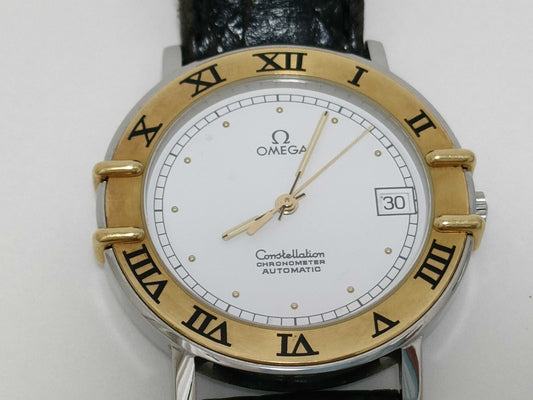 OMEGA 1111 49576917 Stainless Steel/Yellow Gold/Leather/AT White Dial Men's Watch