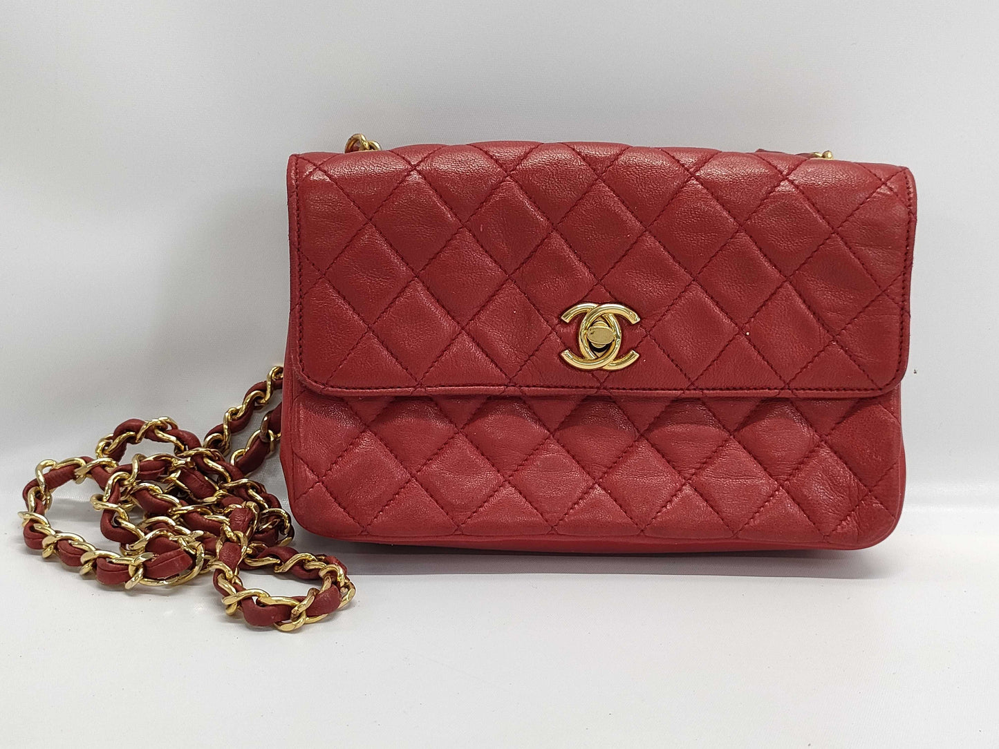 CHANEL Coco Mark Matelasse Lambskin Chain Shoulder Bag, Red, Serial Number Unknown