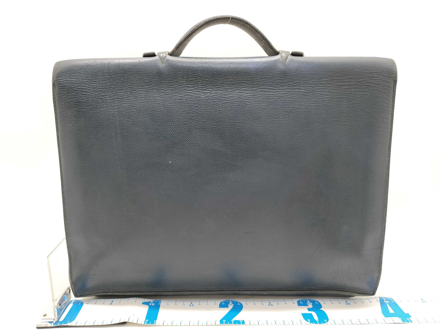HERMES Sac A Depeche 38 Leather Briefcase, Navy Blue, C Stamped