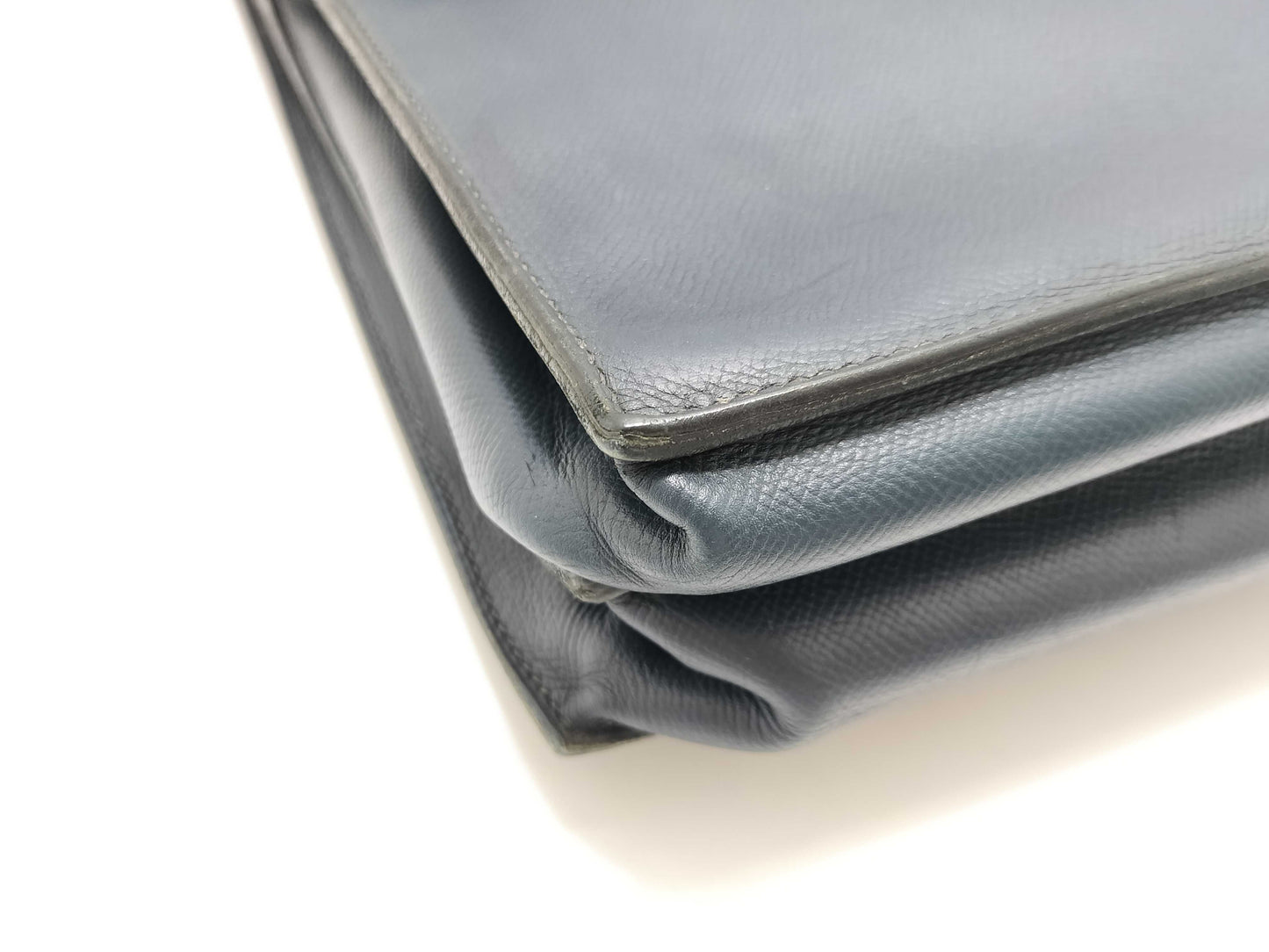 HERMES Sac A Depeche 38 Leather Briefcase, Navy Blue, C Stamped