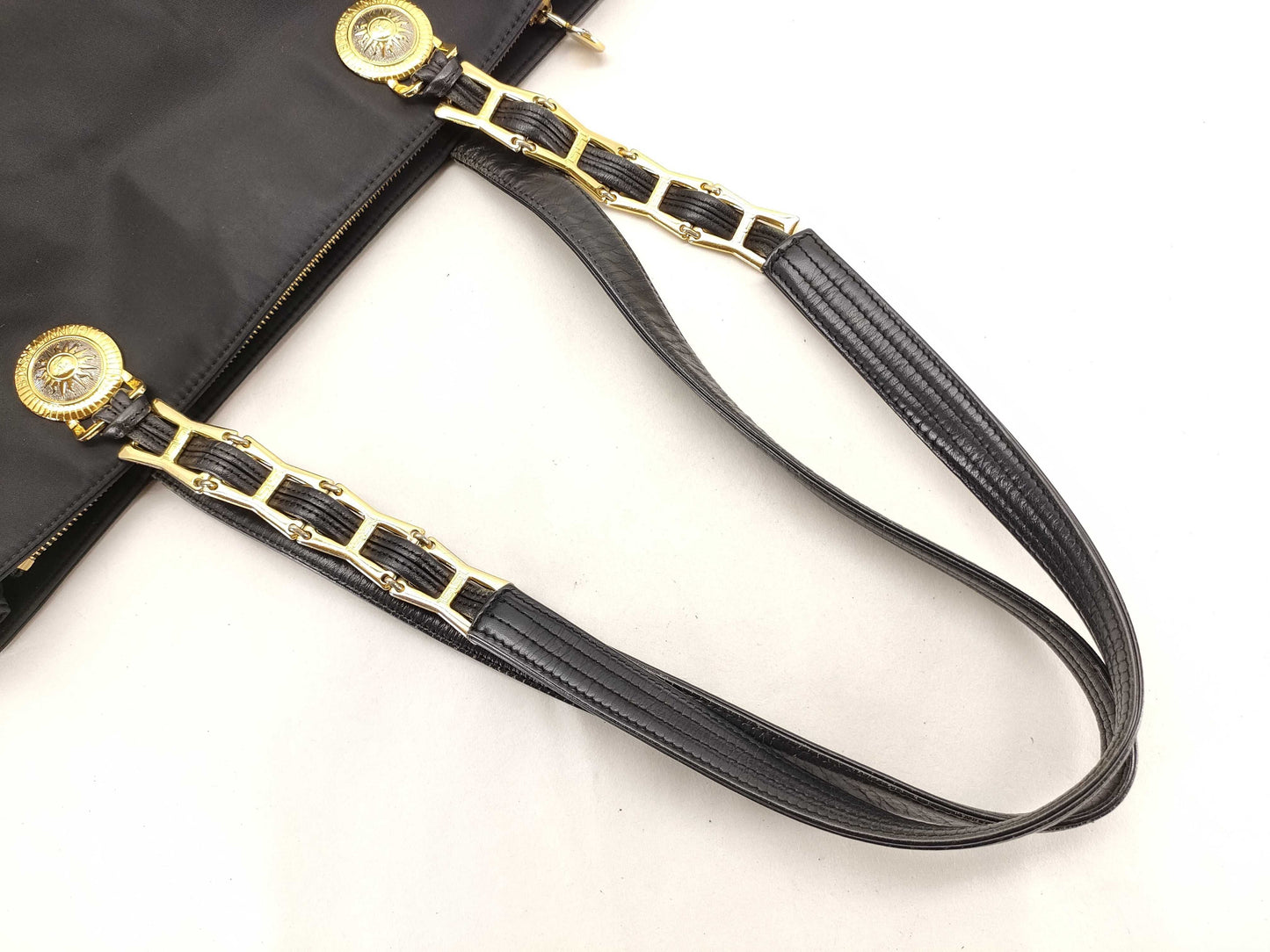 VERSACE Nylon Tote Bag, Black Shoulder Bag