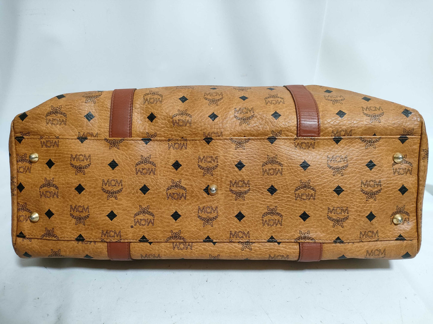 MCM Visetos Leather Boston Bag, Brown