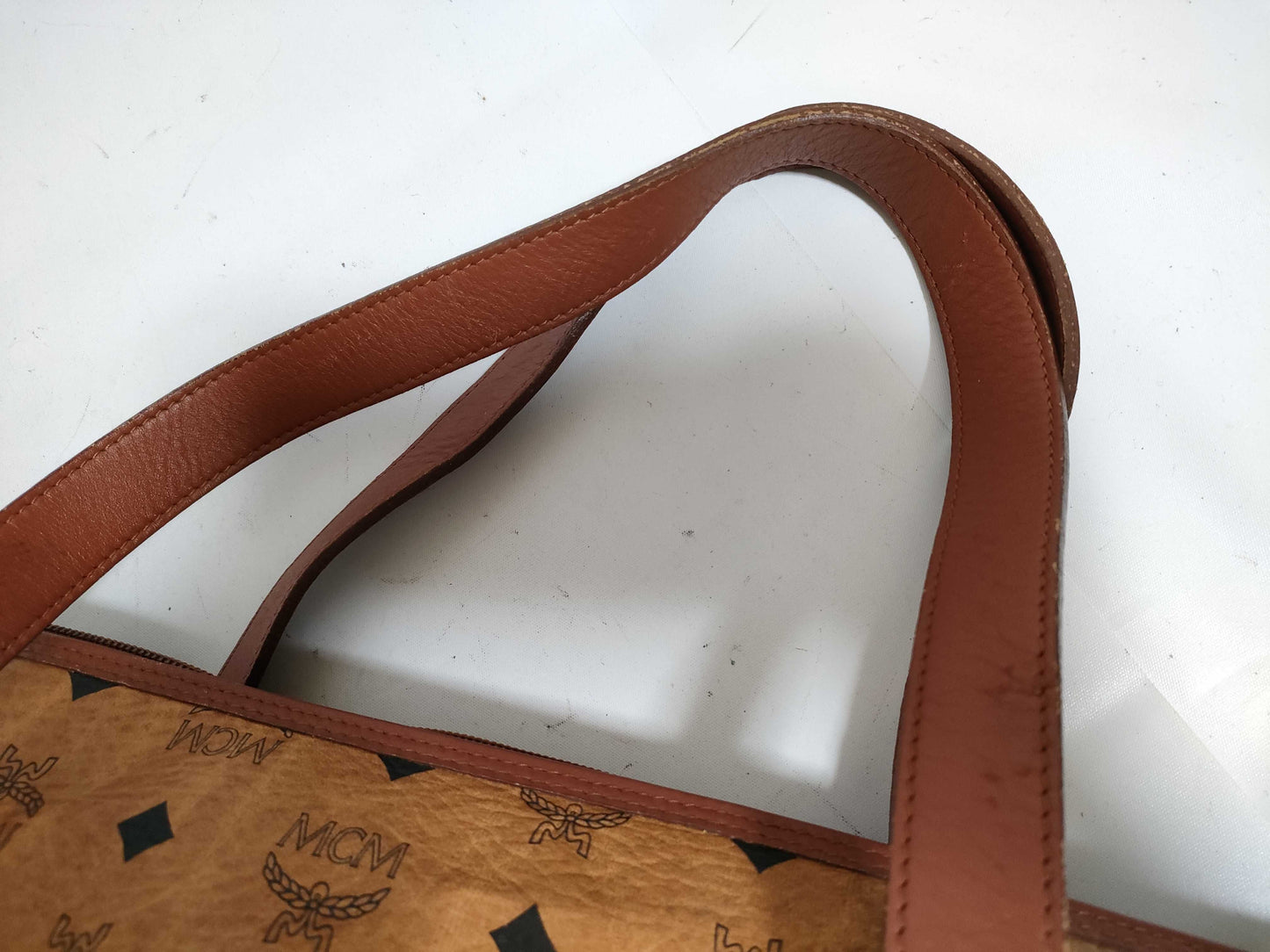 MCM Visetos Leather Boston Bag, Brown