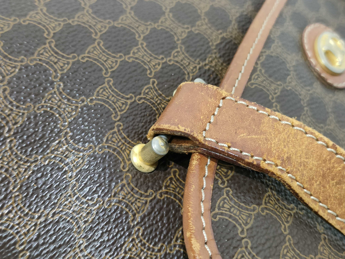 CELINE Macadam PVC and Leather Handbag M07 Brown