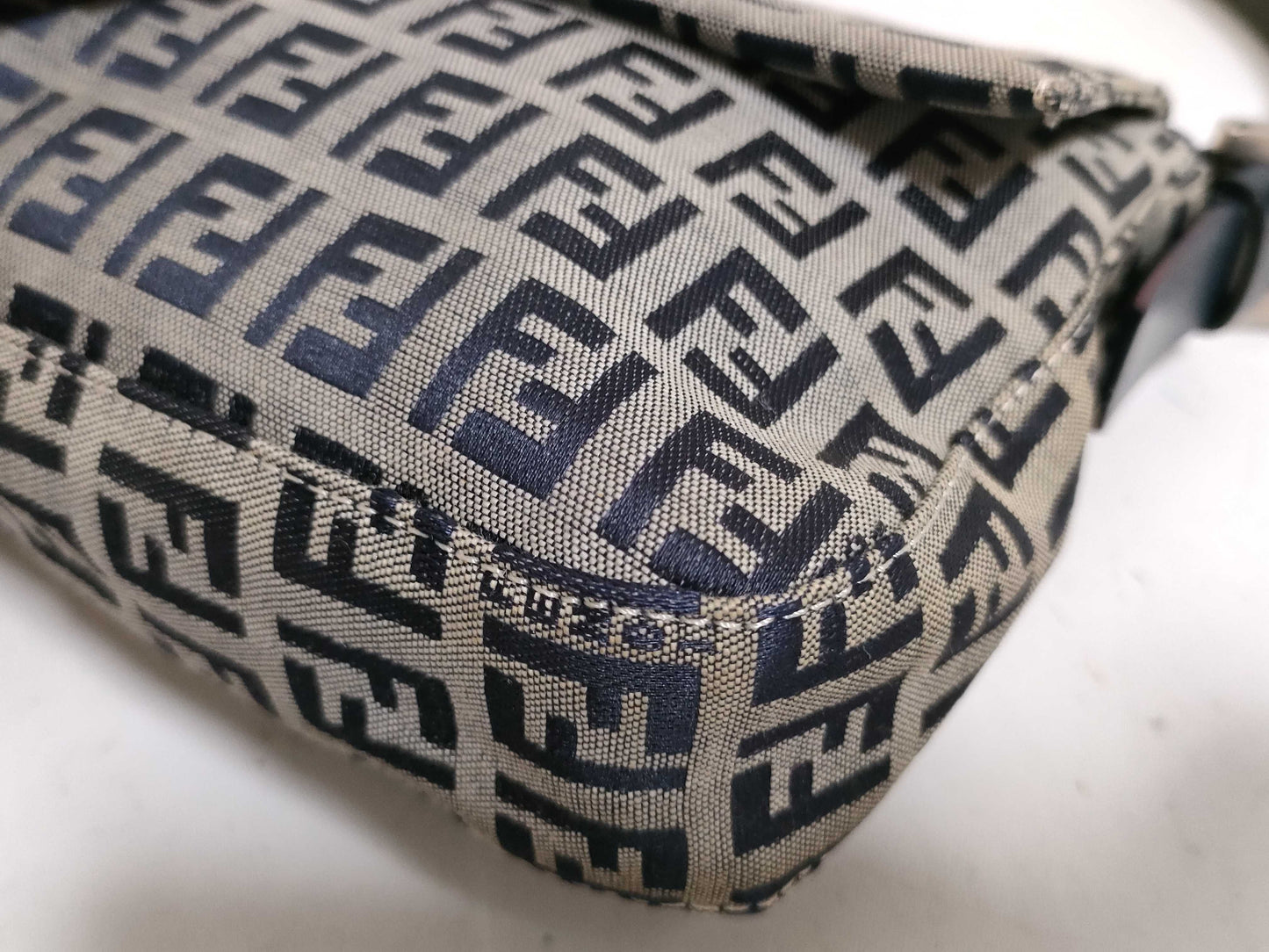 FENDI Zucchino Mamma Bucket Canvas and Leather Handbag, 2305.26424.018, Gray and Navy
