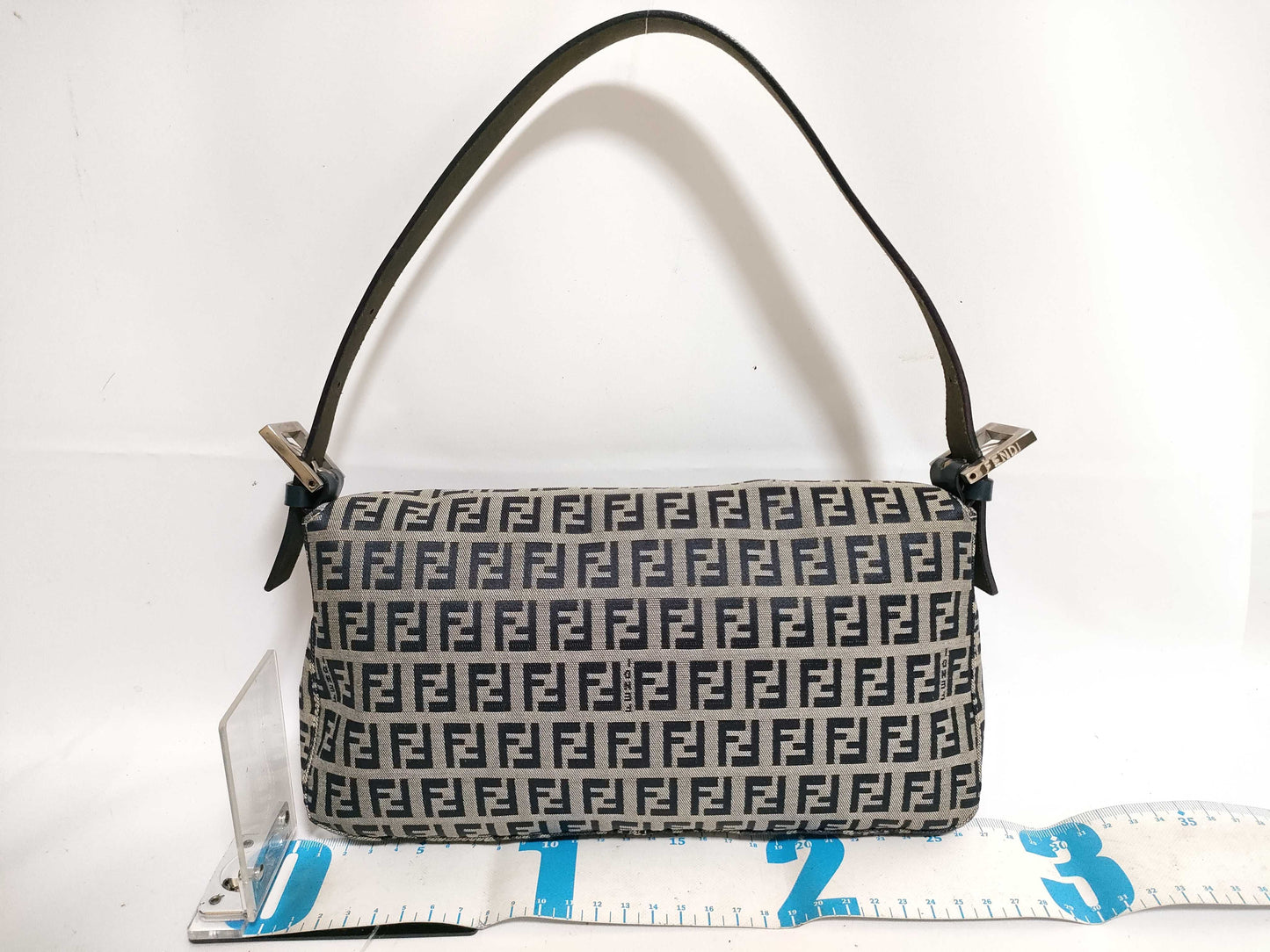 FENDI Zucchino Mamma Bucket Canvas and Leather Handbag, 2305.26424.018, Gray and Navy