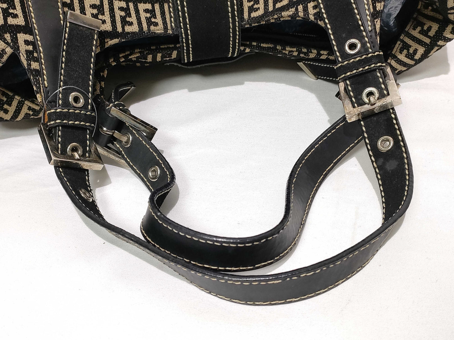 FENDI Zucchino Canvas Handbag 2305 8BR091 029 Black x Beige Handbag