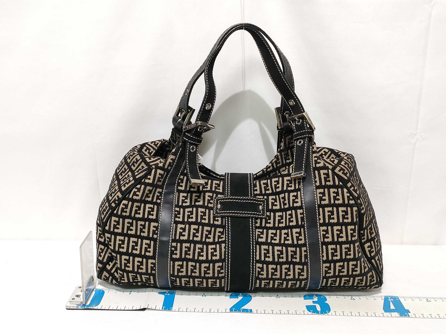 FENDI Zucchino Canvas Handbag 2305 8BR091 029 Black x Beige Handbag