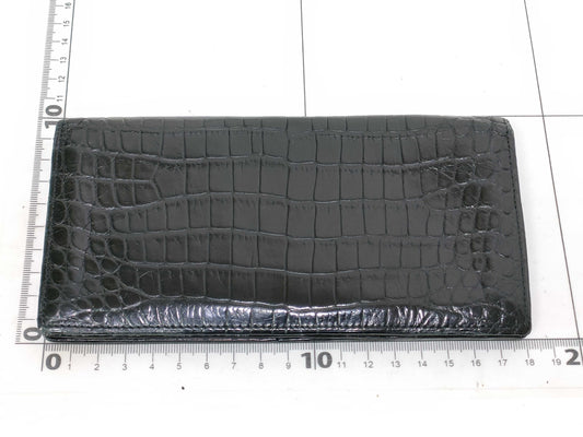 Crocodile leather long wallet, black
