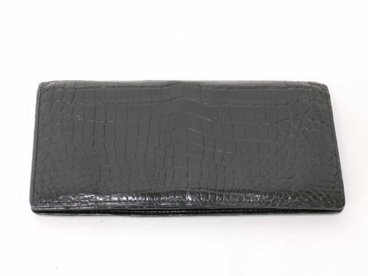 Crocodile leather long wallet, black