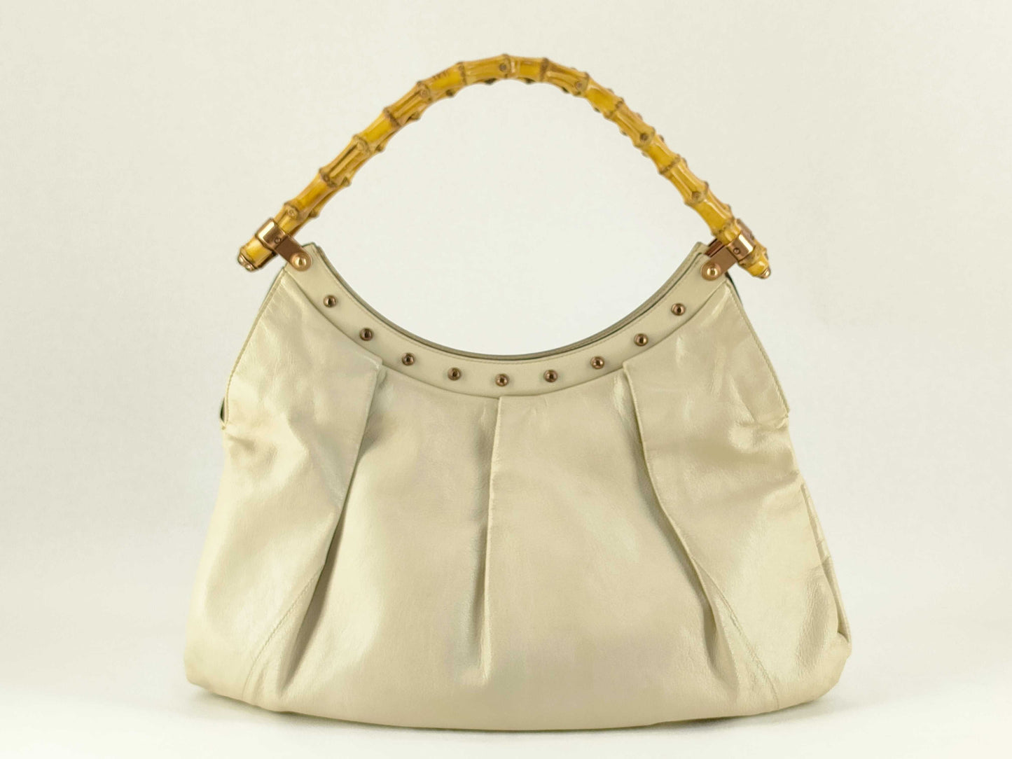 GUCCI Bamboo Gucci Bamboo Leather Handbag Beige Handbag