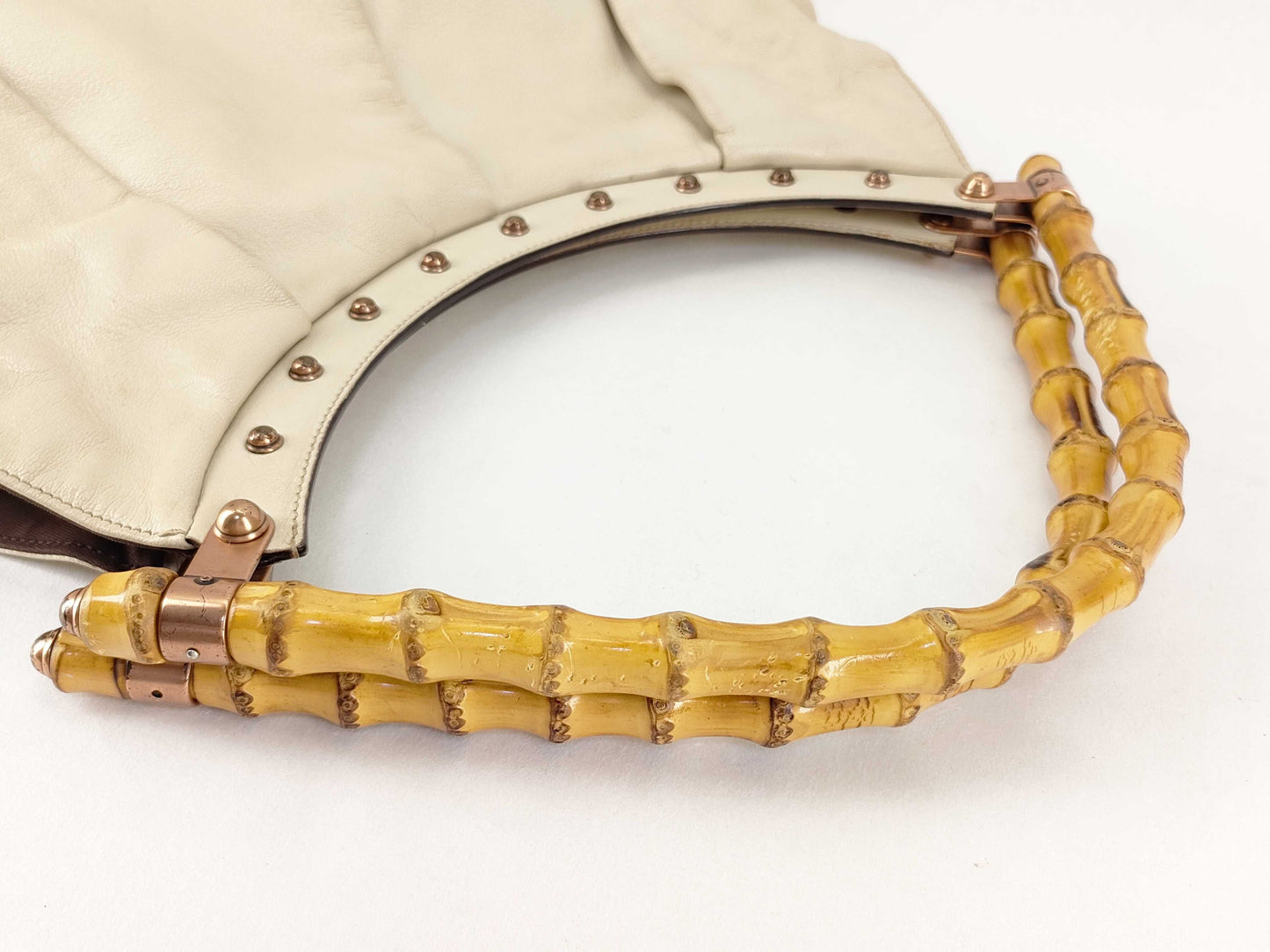 GUCCI Bamboo Gucci Bamboo Leather Handbag Beige Handbag