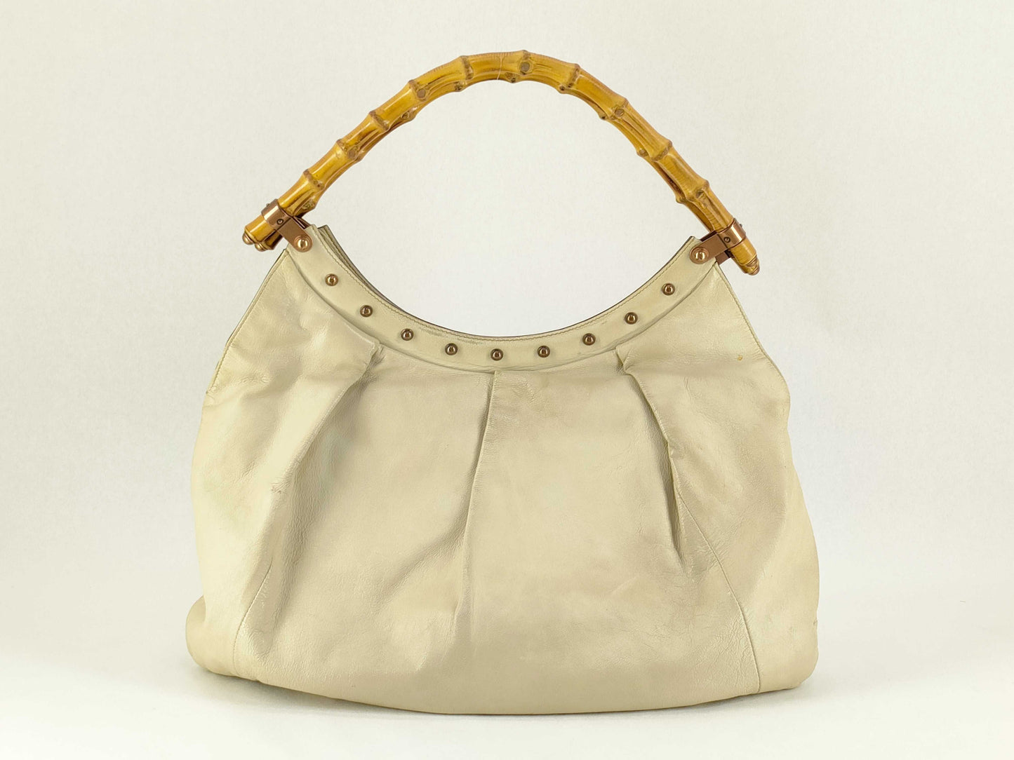 GUCCI Bamboo Gucci Bamboo Leather Handbag Beige Handbag