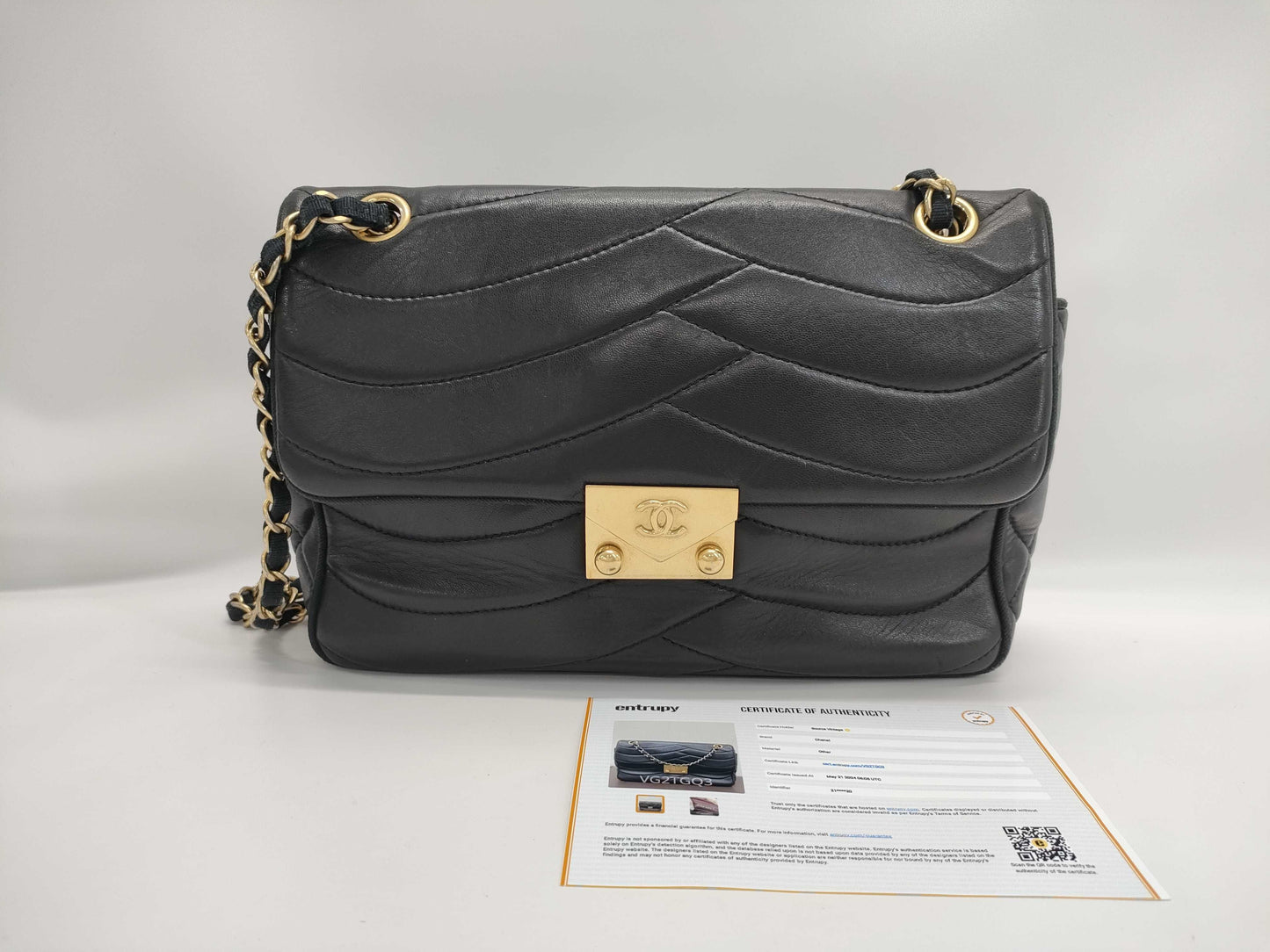 CHANEL Lambskin Wave Stitch Lambskin Shoulder Bag
