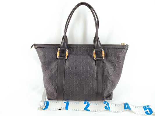 GUCCI Bamboo Shimmer Leather Tote Bag with Shoulder Strap