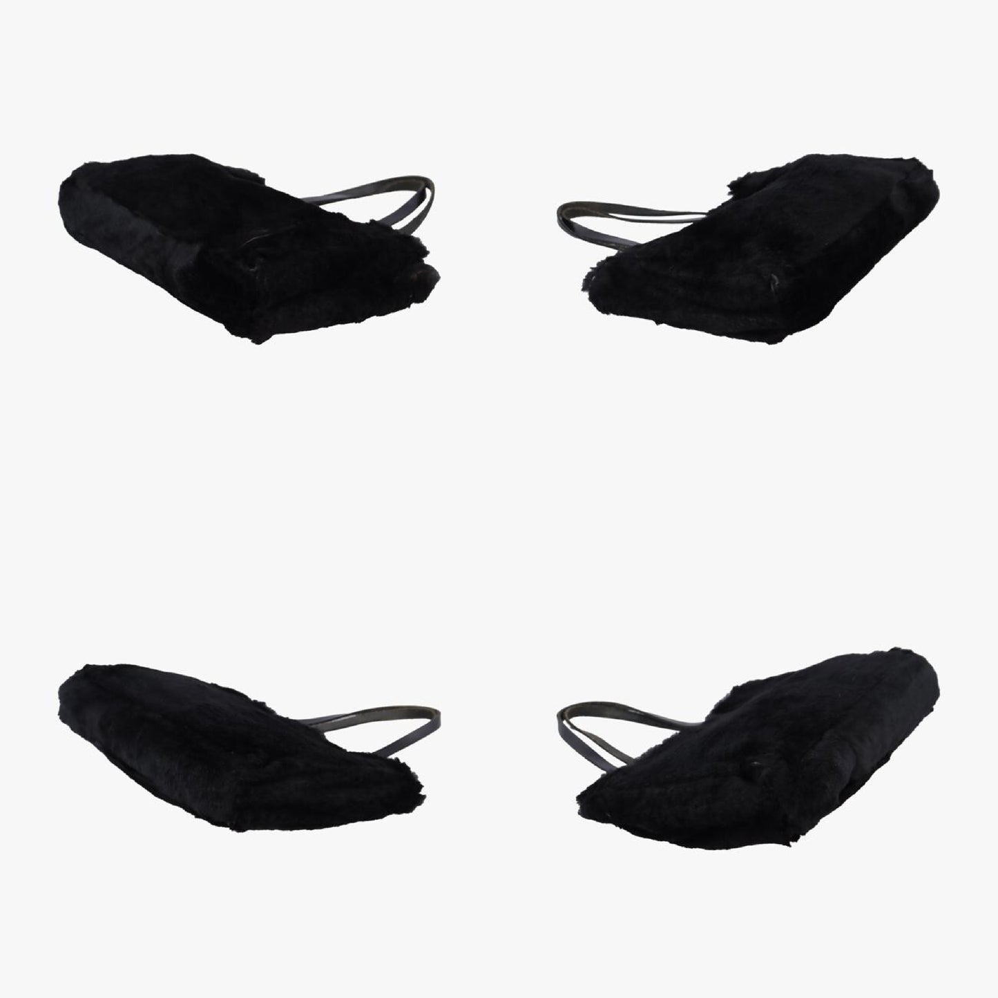 FENDI FF Logo Black Rabbit Fur Handbag 1578706-13 15787-991
